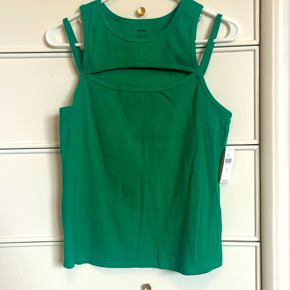 Anthropology Maeve NWT size L green tank top with cut out and 2 straps